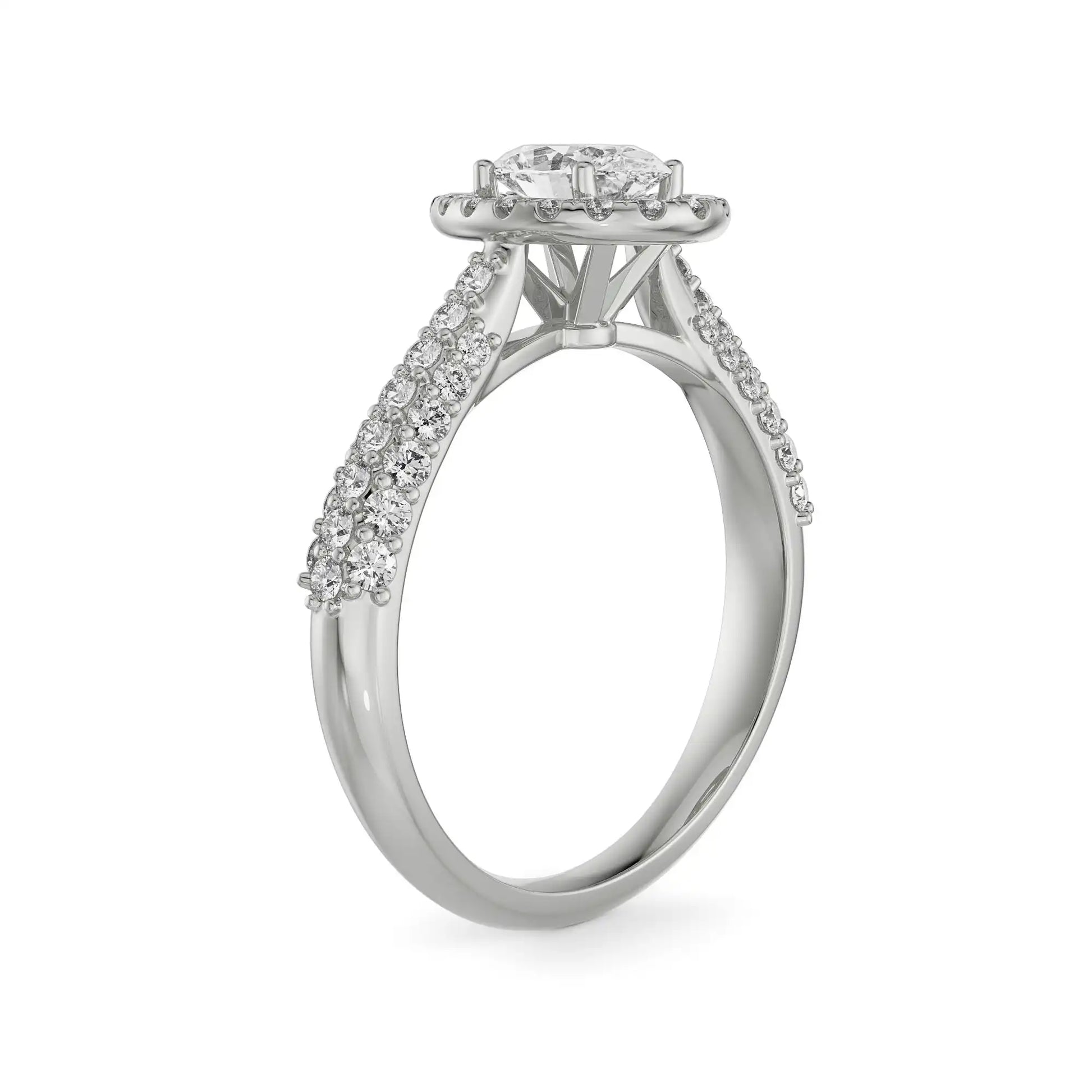 18K White Gold Oval Double Halo Diamond Engagement Ring Side View