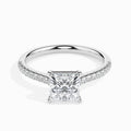 18K White Gold Princess Cut Diamond Engagement Ring Pavé Band Elegance
