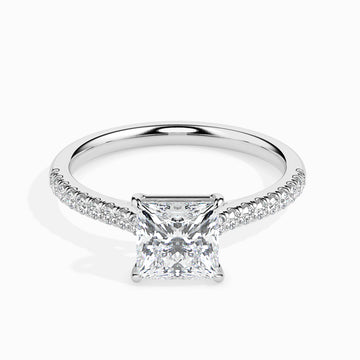 18K White Gold Princess Cut Diamond Engagement Ring Pavé Band Elegance