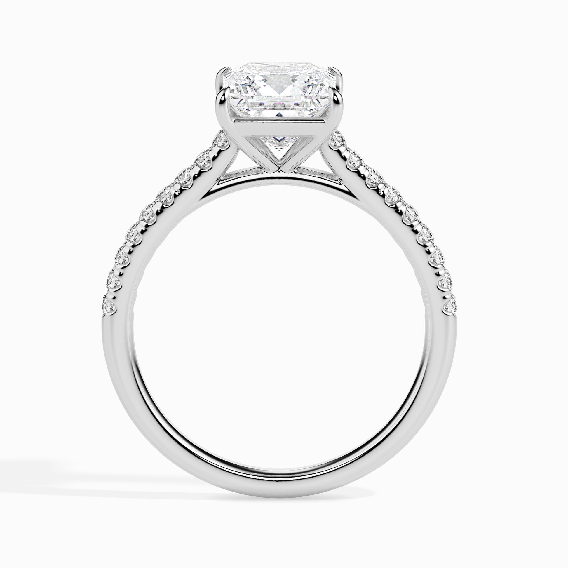 18K White Gold Princess Cut Diamond Engagement Ring Pavé Band Elegance Side View