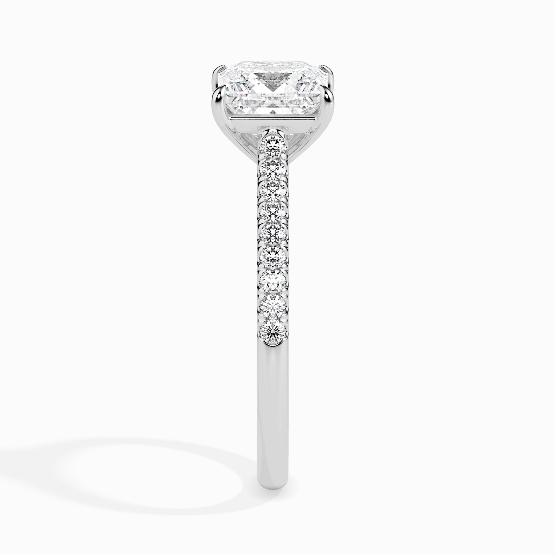 18K White Gold Princess Cut Diamond Engagement Ring Pavé Band Elegance Side View 3