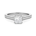 18K White Gold Princess Cut Diamond Ring with Pave Band