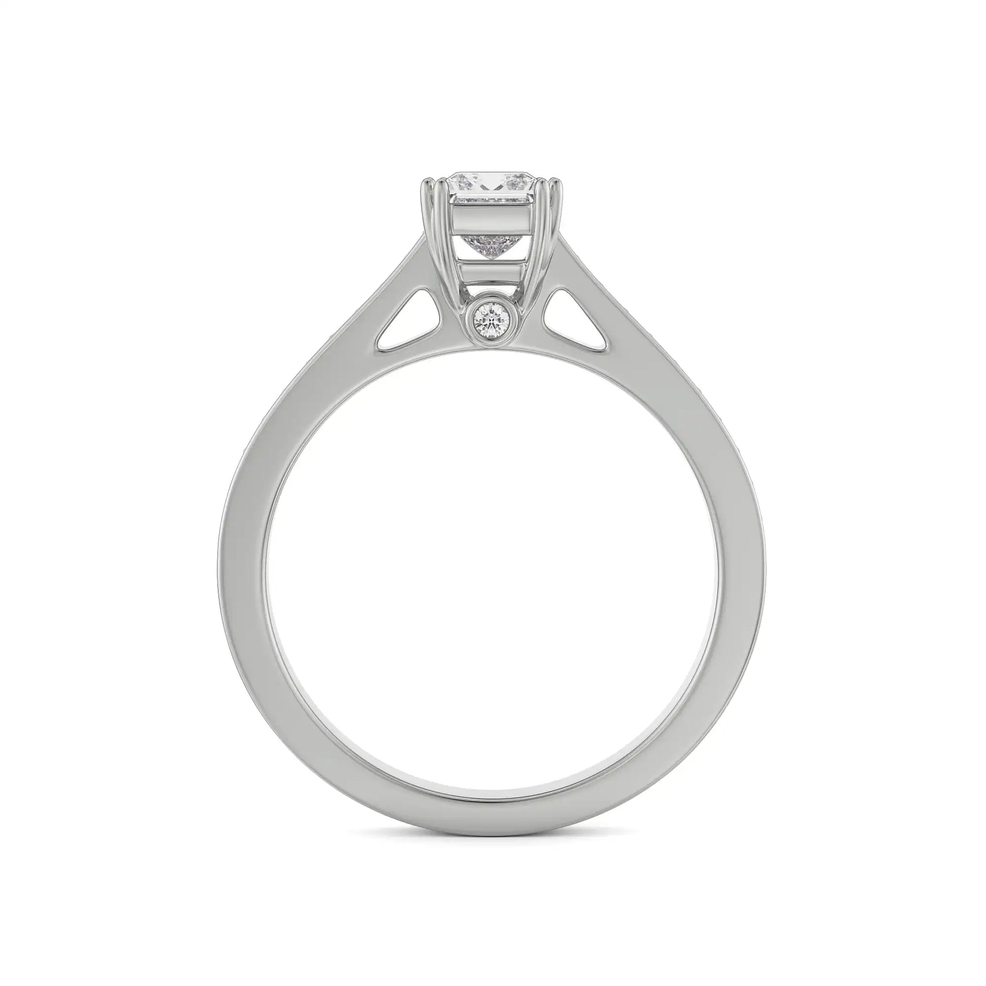 18K White Gold Princess Cut Diamond Ring with Pave Band Back View