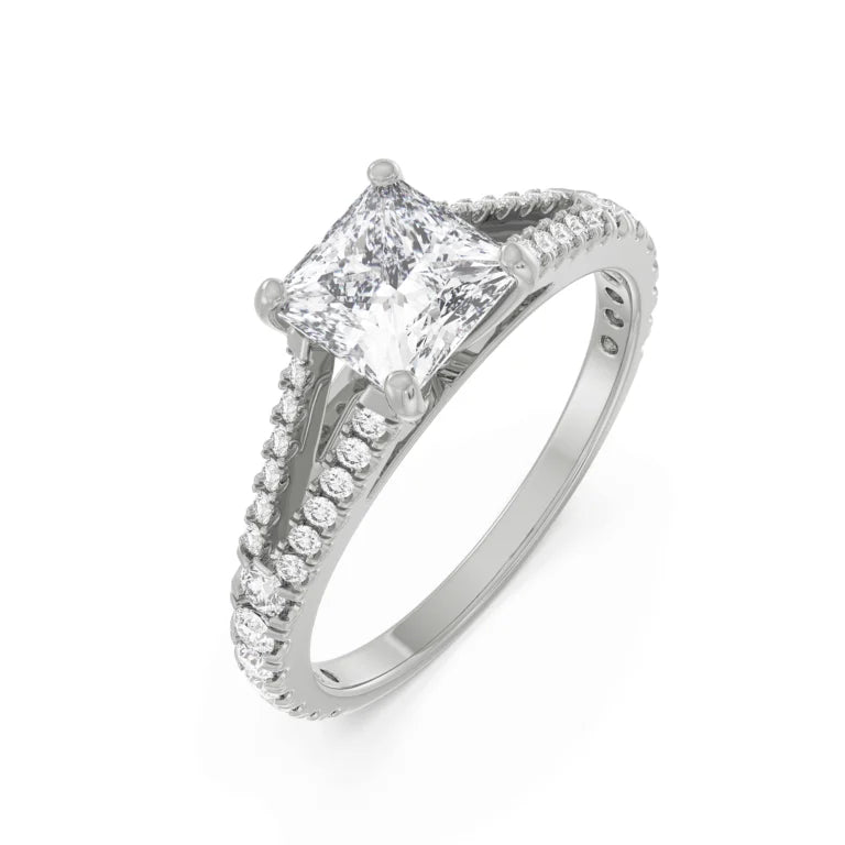 18K White Gold Princess Cut Splendor Diamond Ring Front View La Joyeria