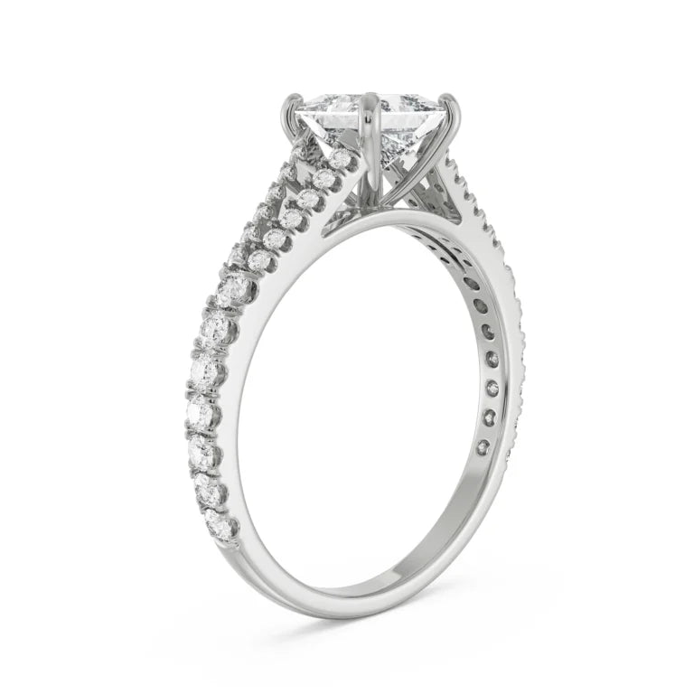18K White Gold Princess Cut Splendor Diamond Ring Side View La Joyeria