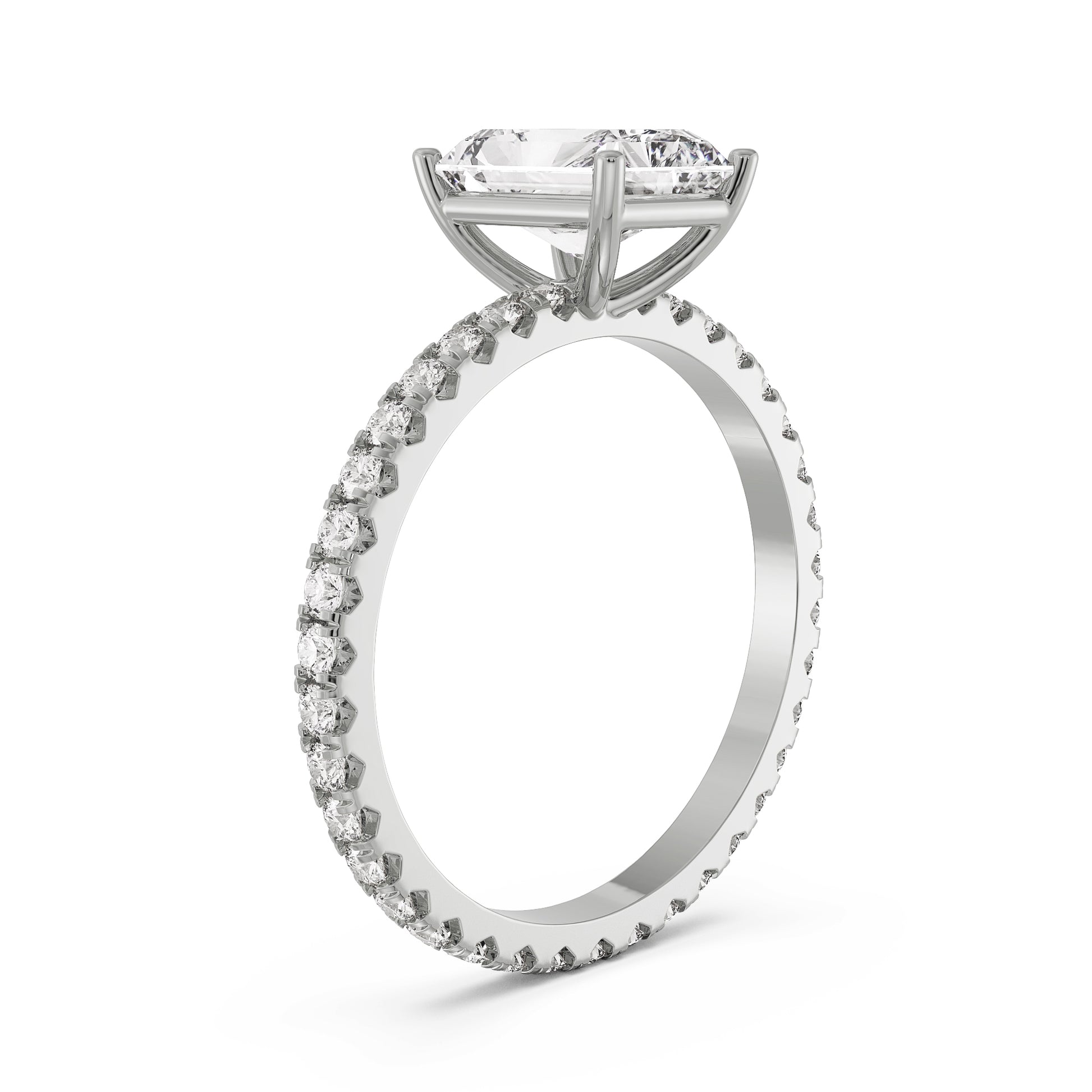 18K White Gold Radiant Cut Diamond Engagement Ring Side View