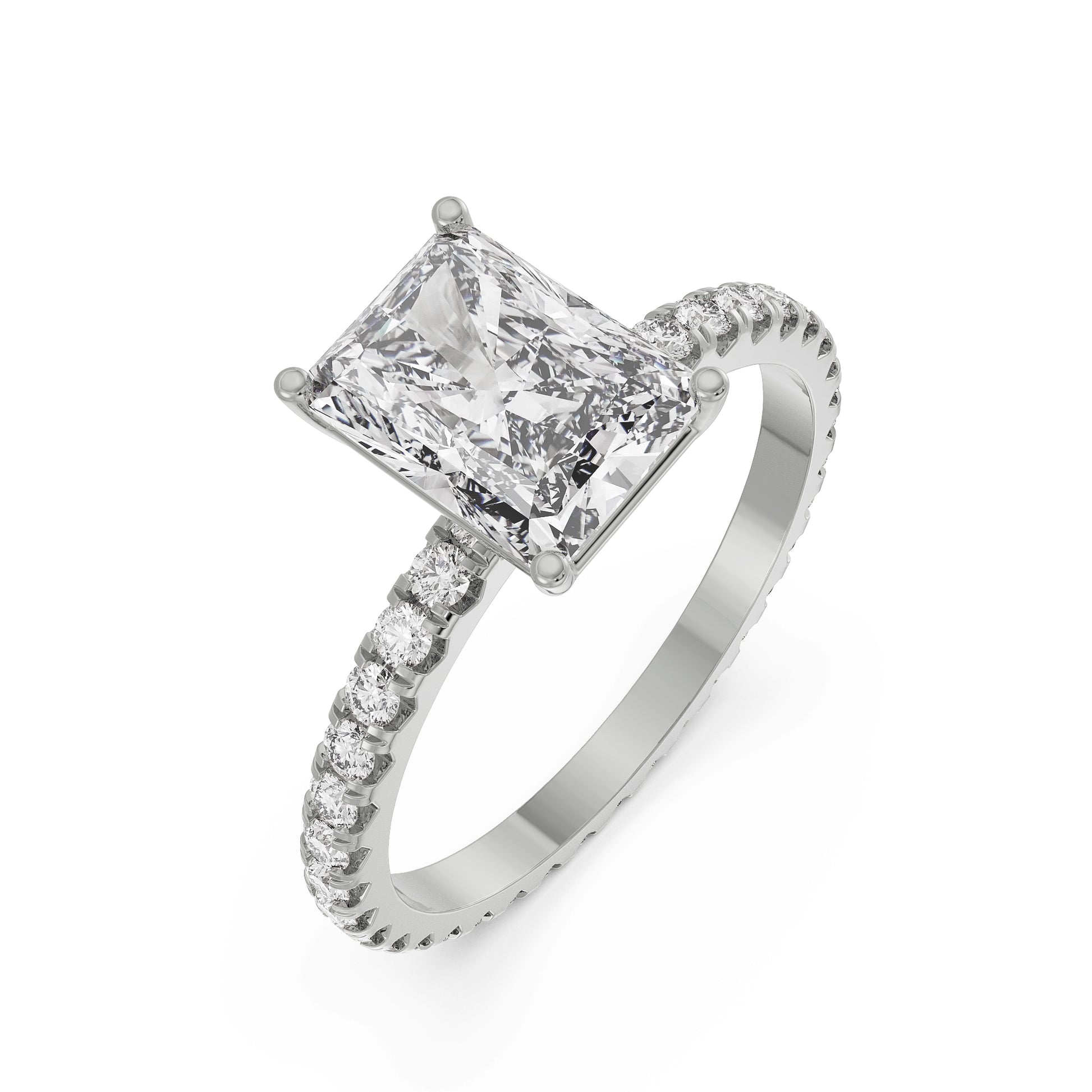 18K White Gold Radiant Cut Diamond Engagement Ring Side View 3