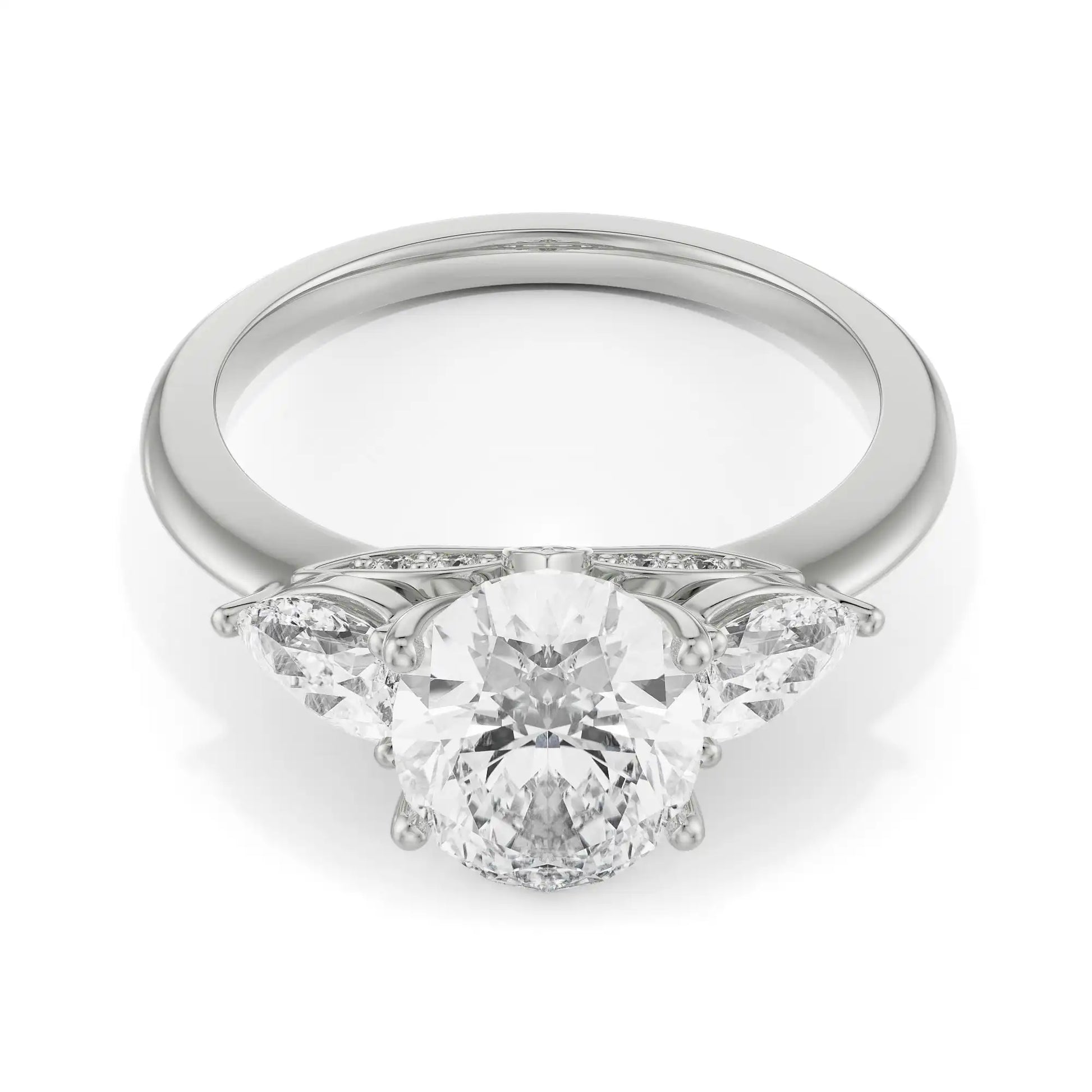 18K White Gold Round Brilliant Diamond Trio Ring