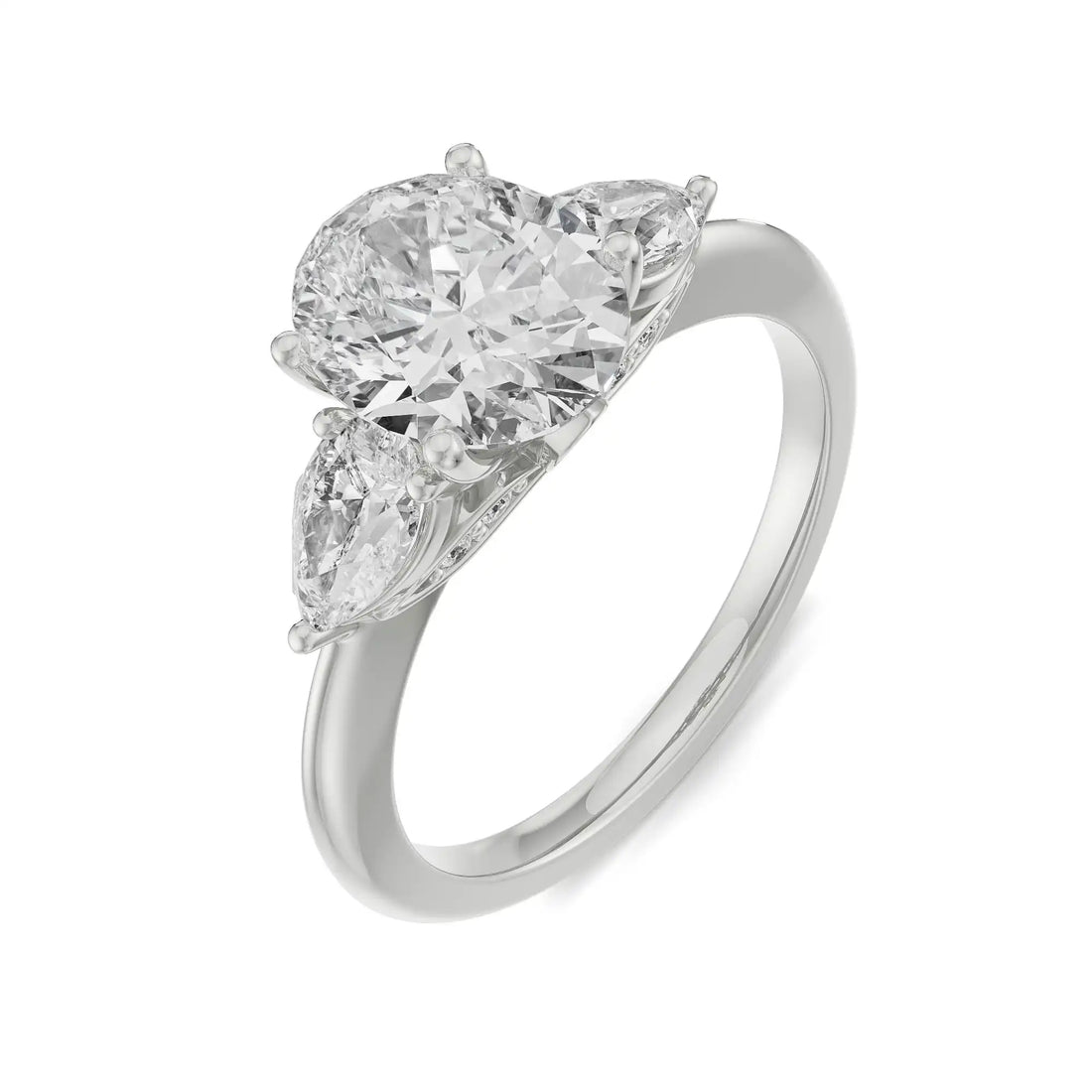 18K White Gold Round Brilliant Diamond Trio Ring