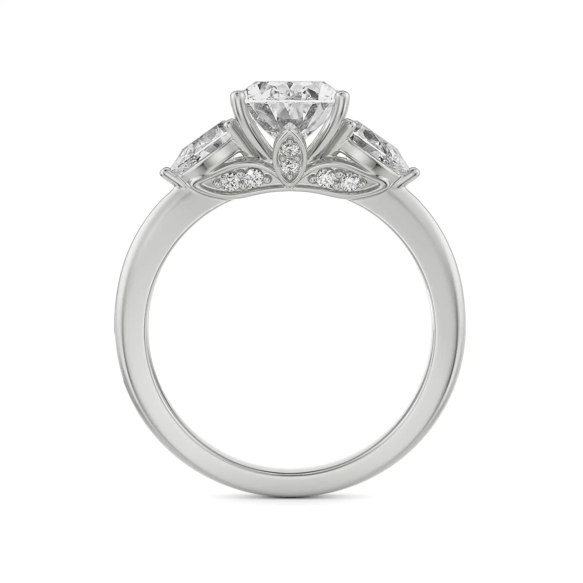 18K White Gold Round Brilliant Diamond Trio Ring Side View