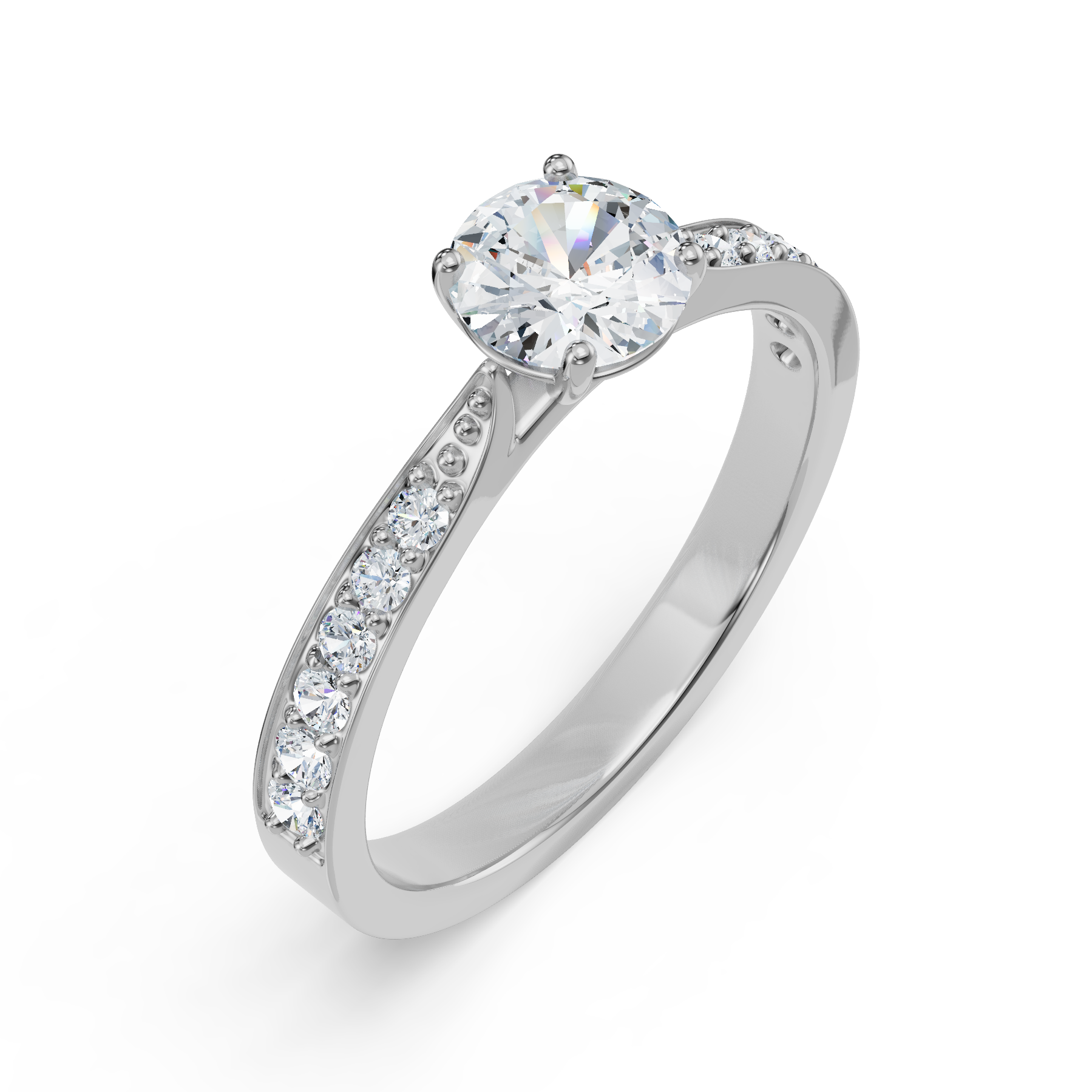 18K White Gold Round Diamond Engagement Ring Side View La Joyeria