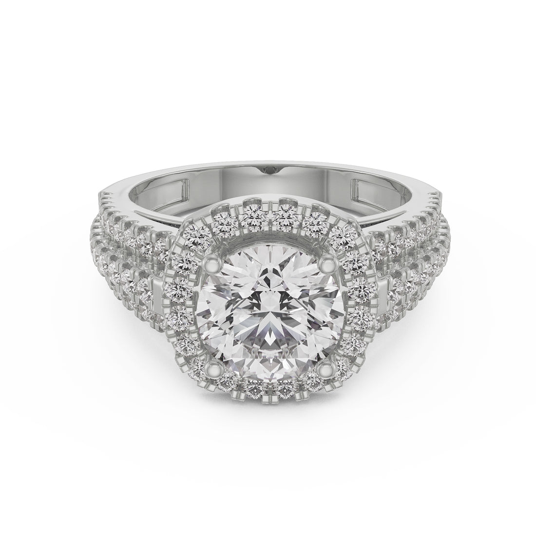 18K White Gold Round Diamond Halo Engagement Ring