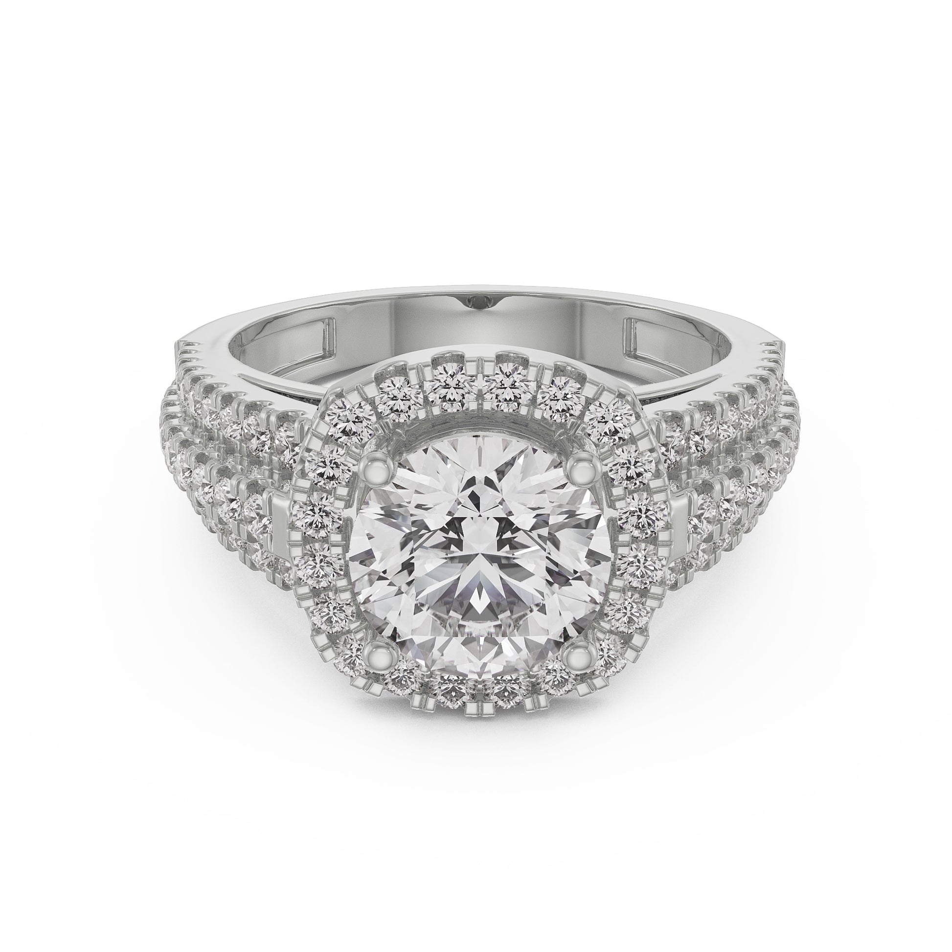 18K White Gold Round Diamond Halo Engagement Ring