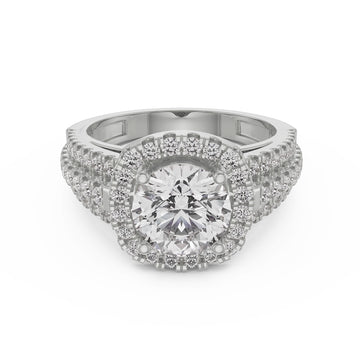 18K White Gold Round Diamond Halo Engagement Ring