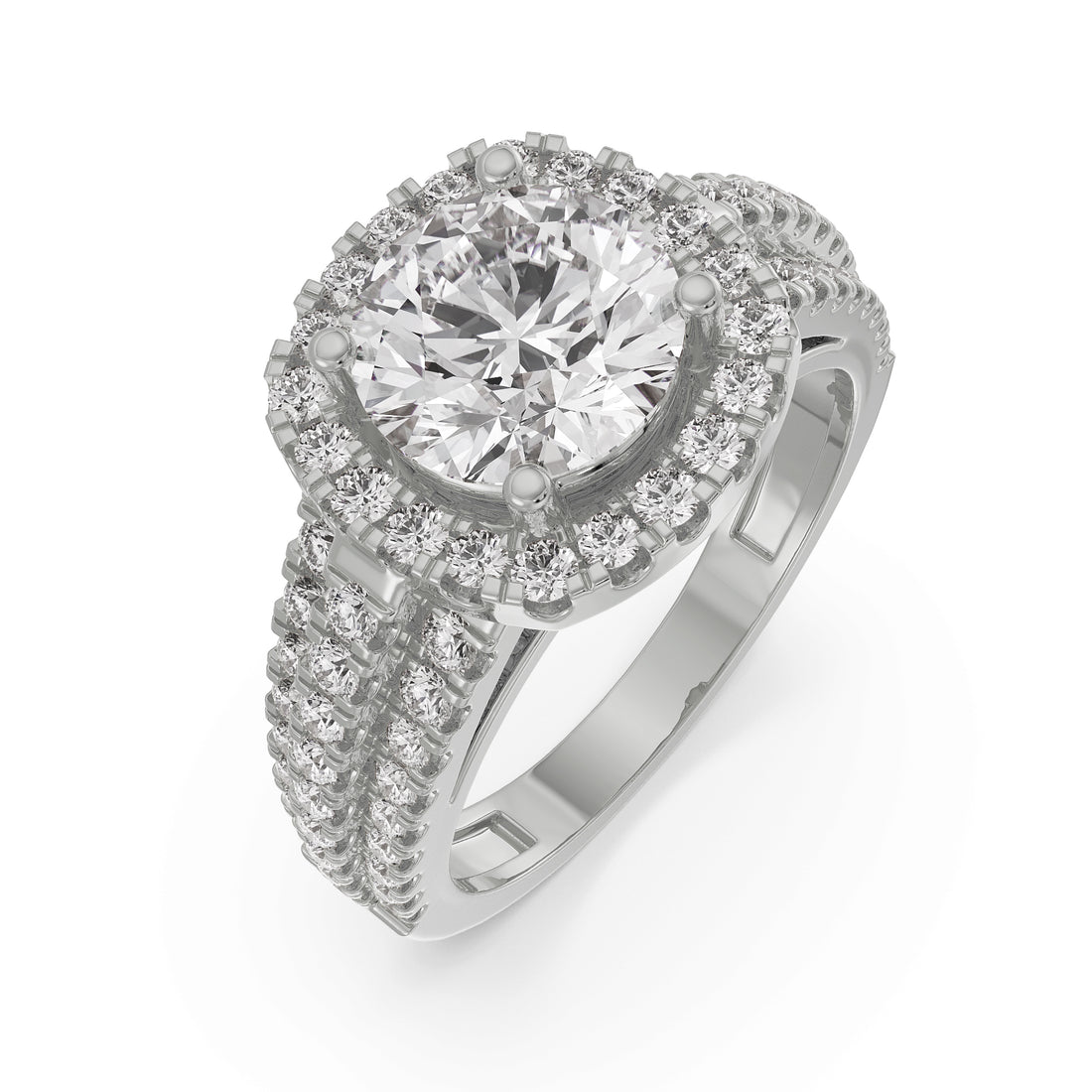 18K White Gold Round Diamond Halo Engagement Ring