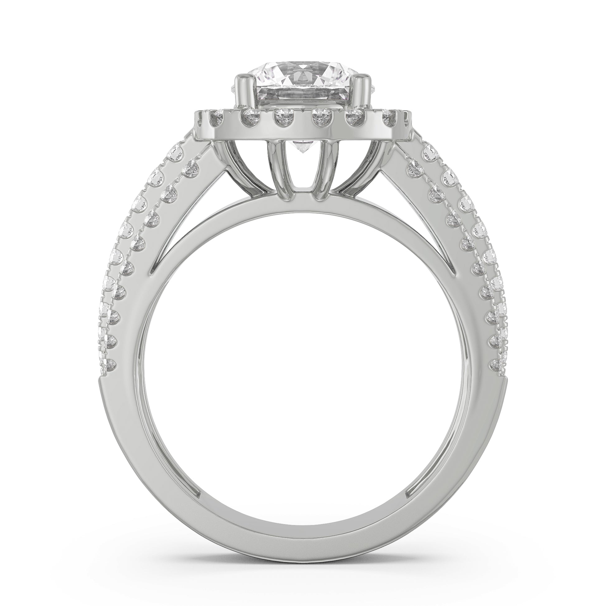 18K White Gold Round Diamond Halo Engagement Ring Side View La Joyeria