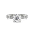 18K White Gold Round Diamond Ring with Pavé Band