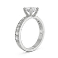 18K White Gold Round Diamond Ring with Pavé Band Side View