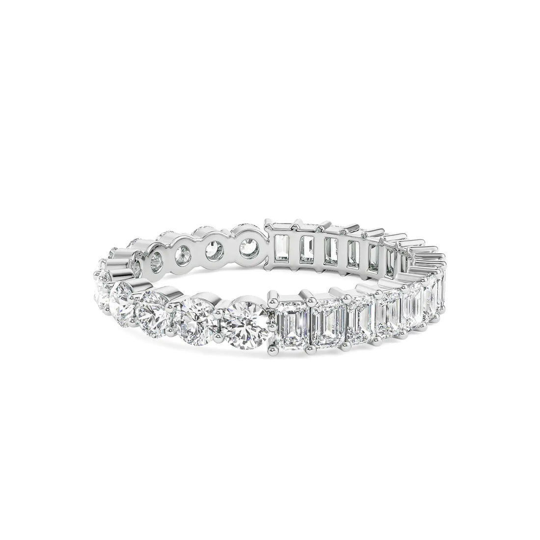 18K White Gold Round and Emerald Cut Diamond Eternity Band