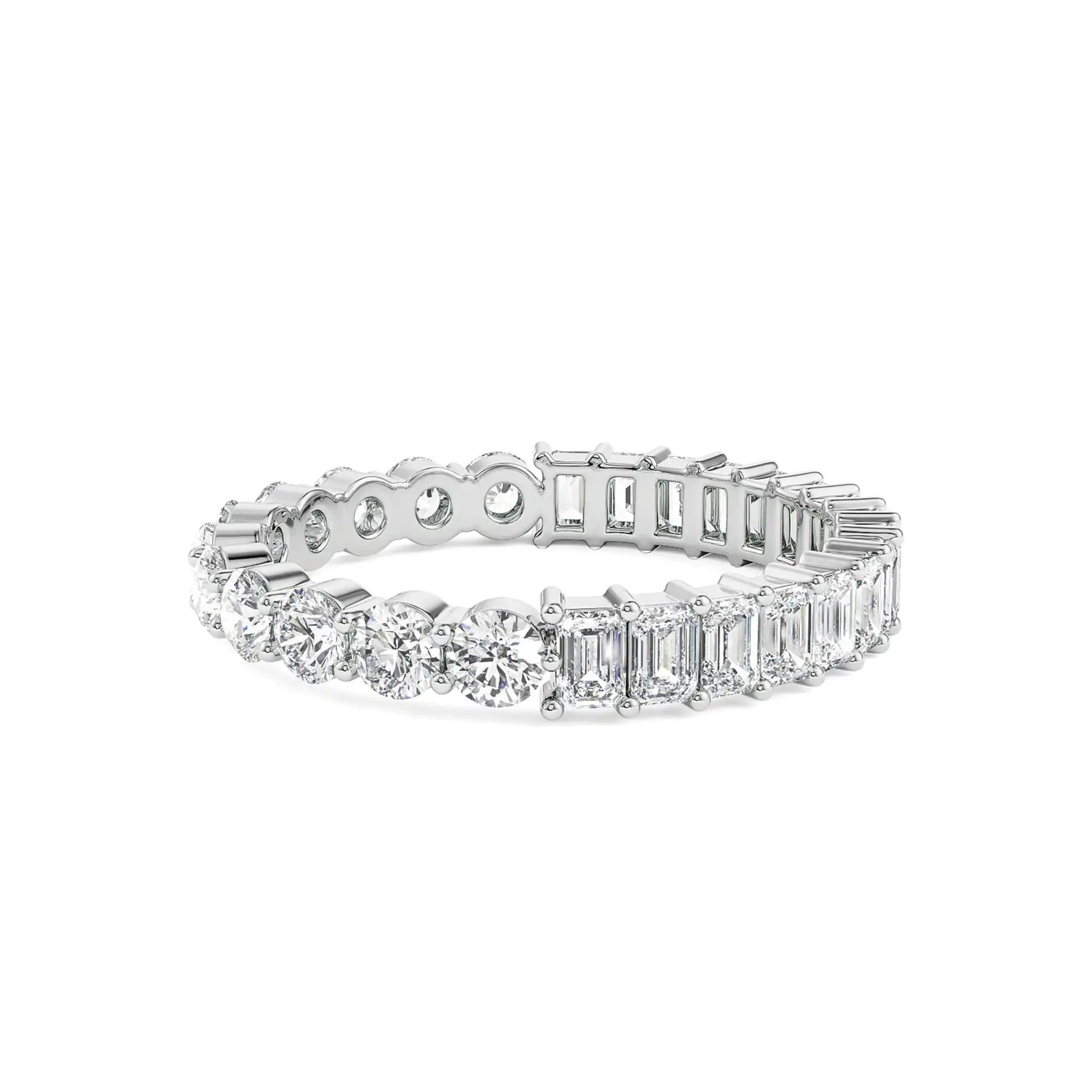 18K White Gold Round and Emerald Cut Diamond Eternity Band