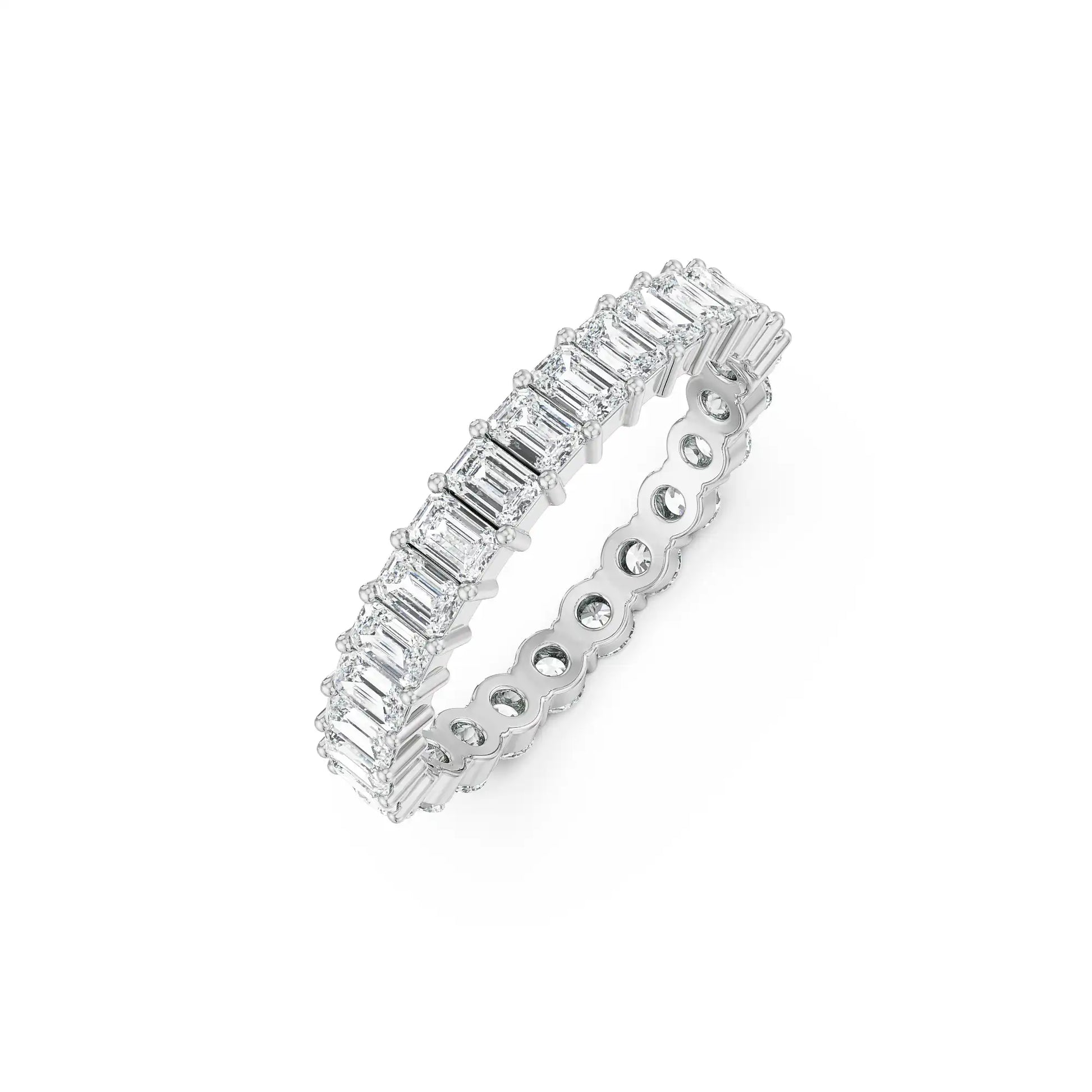 18K White Gold Round and Emerald Cut Diamond Eternity Band Front View