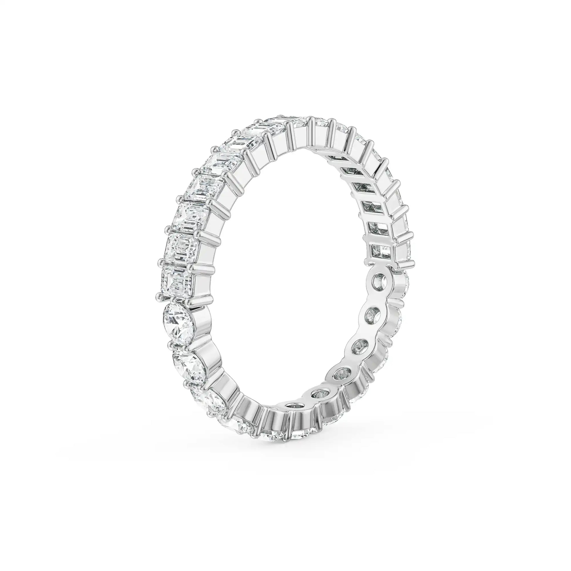 18K White Gold Round and Emerald Cut Diamond Eternity Band Side View