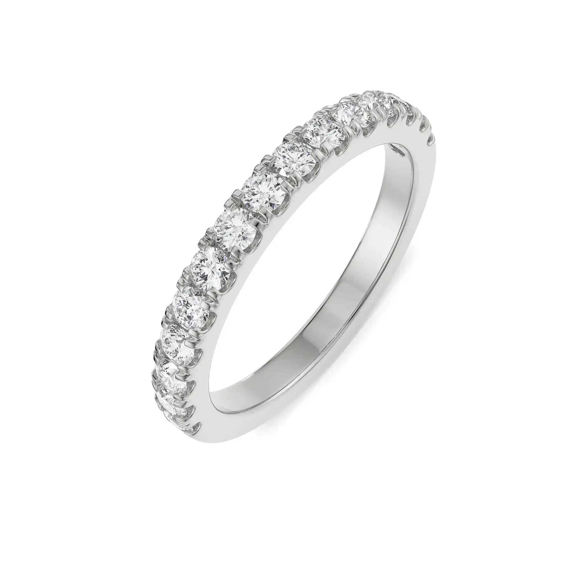 18K White Gold Stackable Diamond Wedding Band Front View