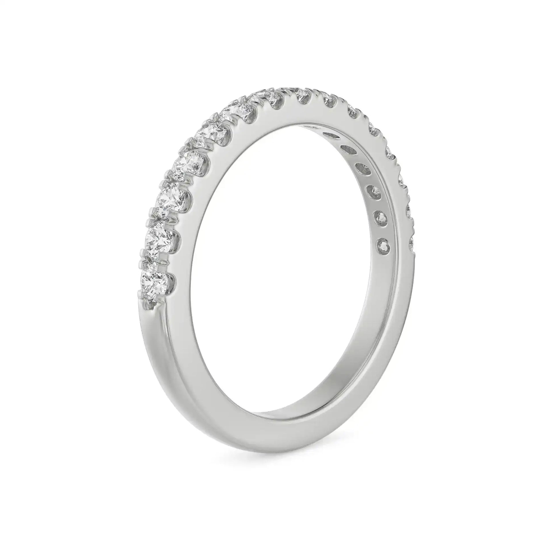 18K White Gold Stackable Diamond Wedding Band Side View