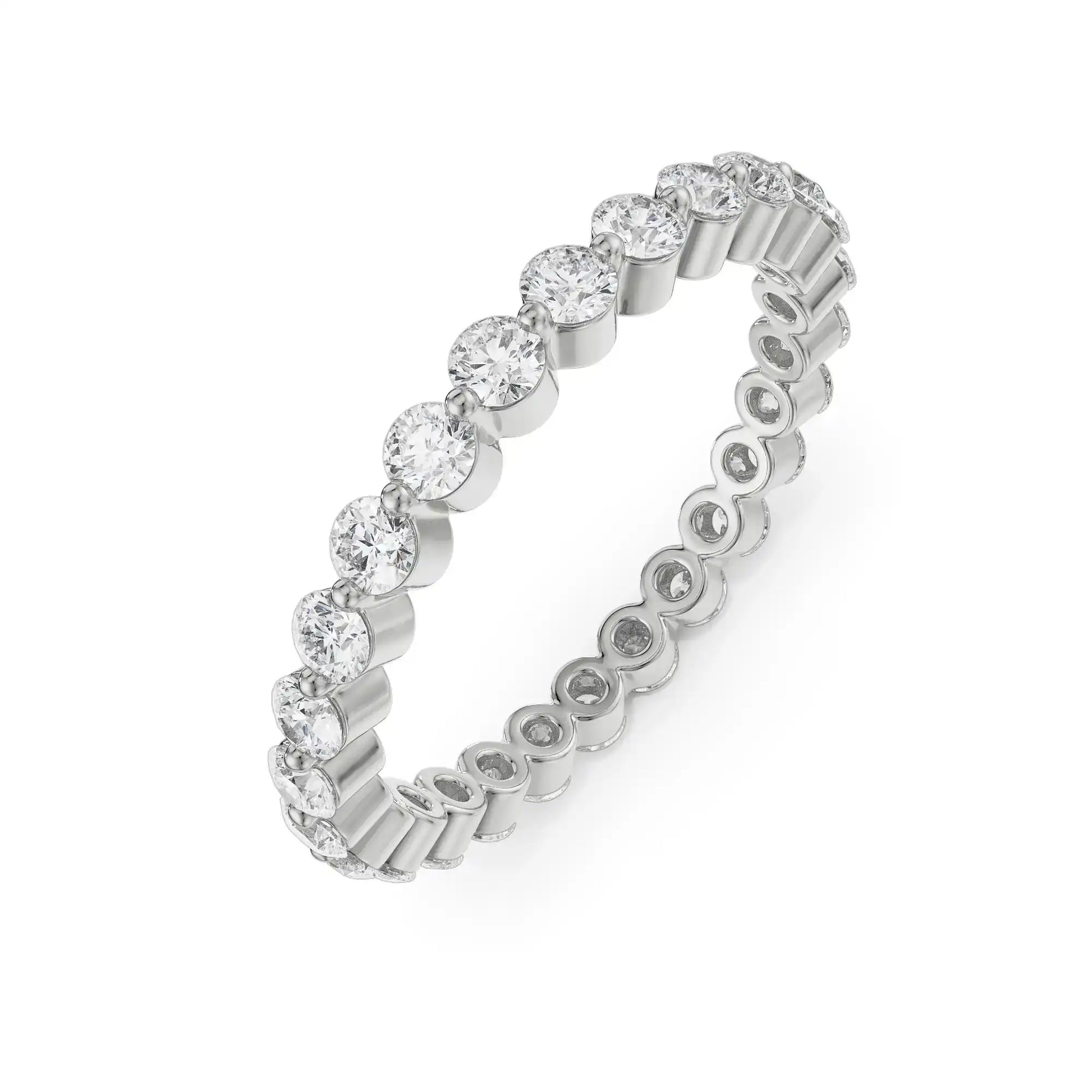 18K White Gold Stackable Eternity Diamond Band Ring Front View La Joyeria