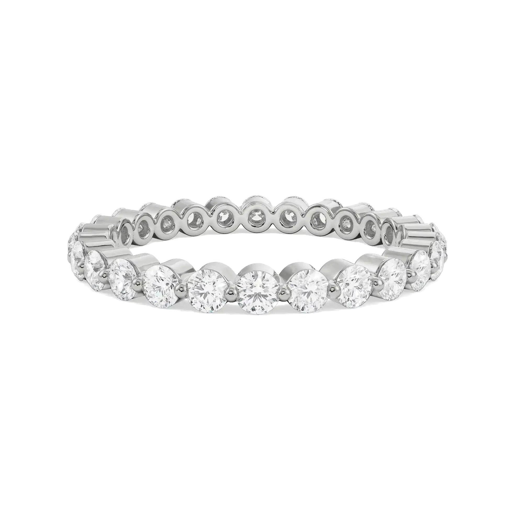 18K White Gold Stackable Eternity Diamond Band Ring La Joyeria