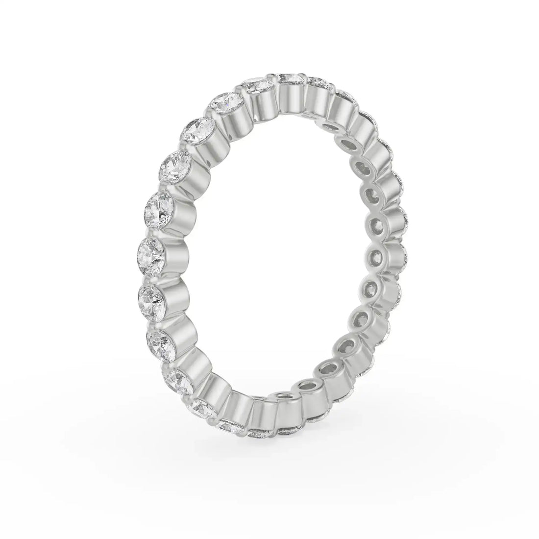 18K White Gold Stackable Eternity Diamond Band Ring La Joyeria