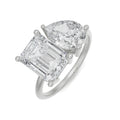 18K White Gold Toi et Moi Diamond Ring Emerald & Pear Cut Elegance Front View La Joyeria