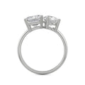 18K White Gold Toi et Moi Diamond Ring Emerald & Pear Cut Elegance Side View La Joyeria