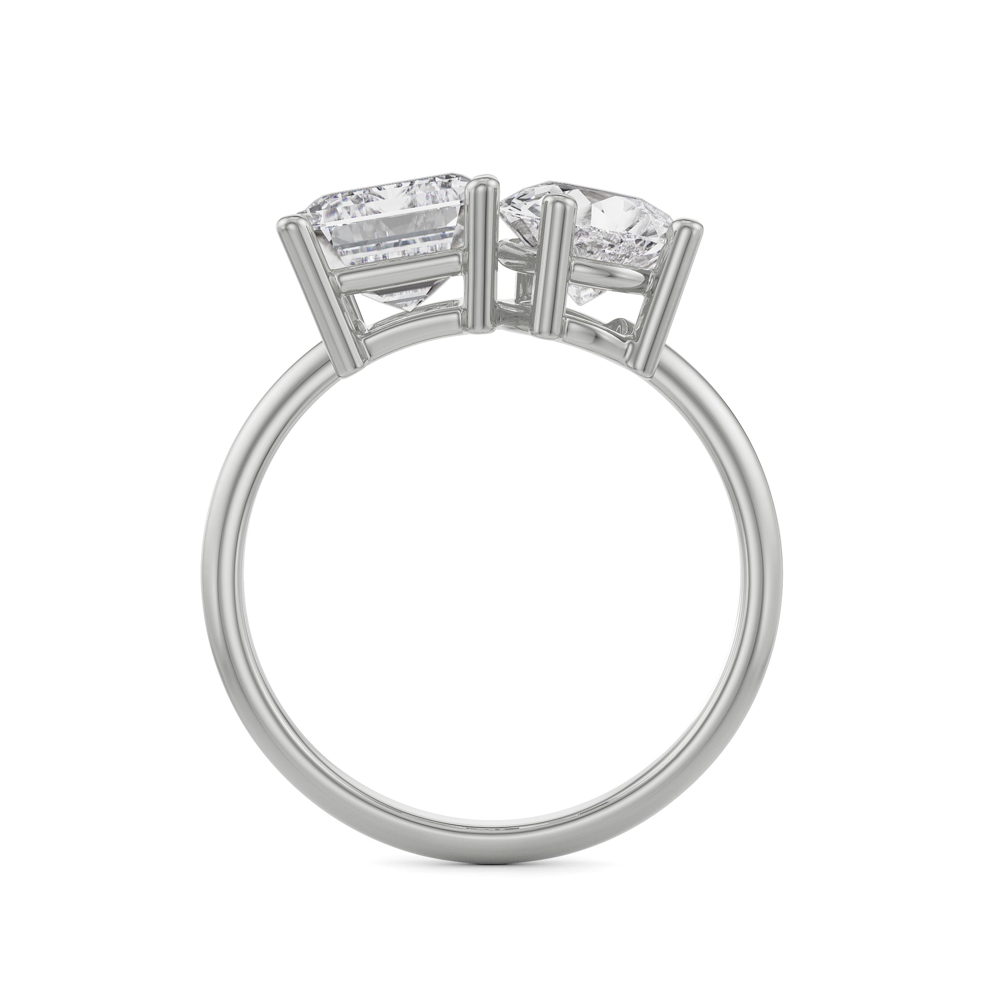 18K White Gold Toi et Moi Diamond Ring Emerald & Pear Cut Elegance Side View La Joyeria