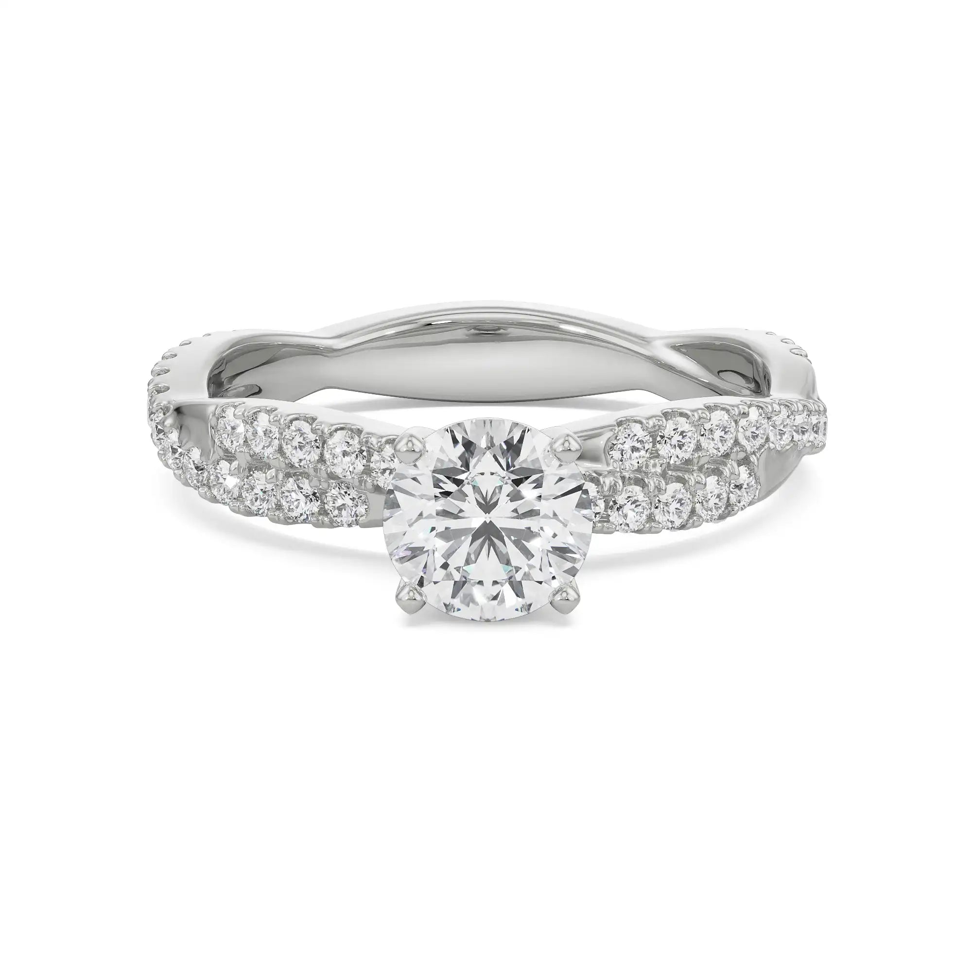 18K White Gold Twisted Band Diamond Ring