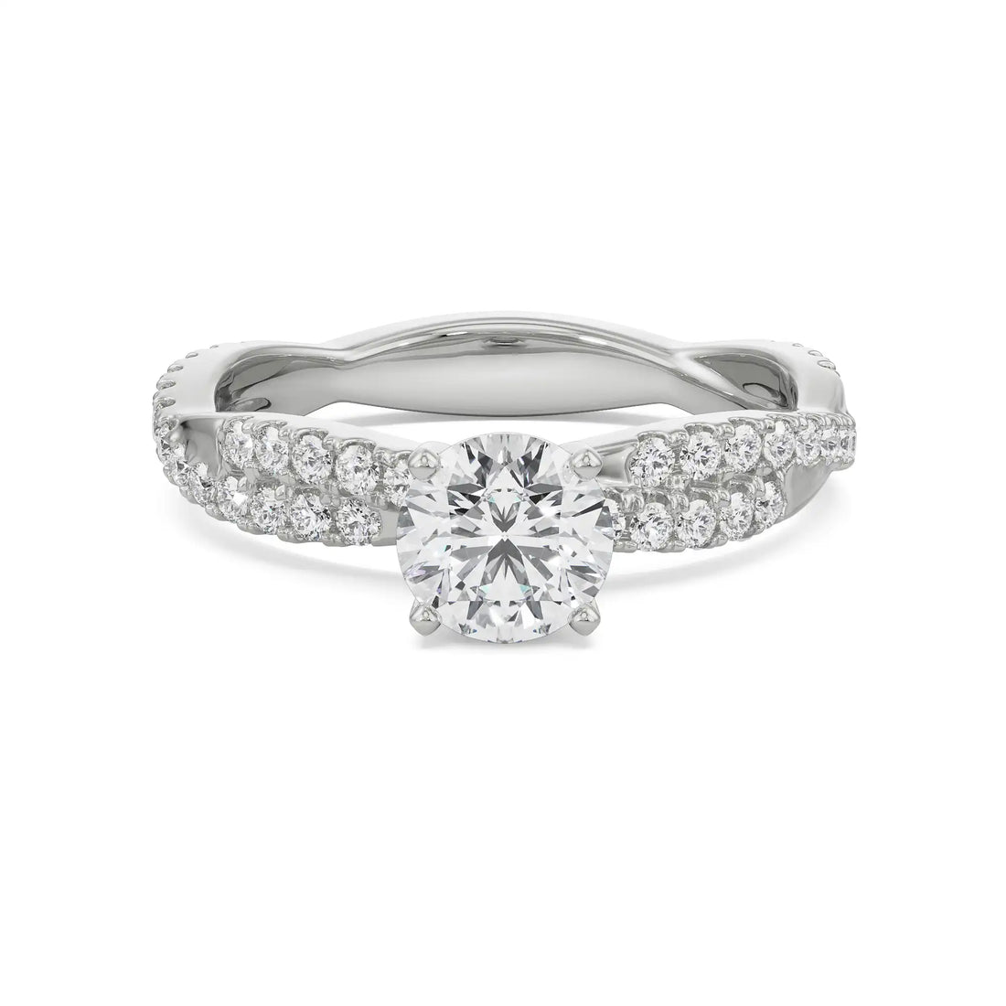 18K White Gold Twisted Band Diamond Ring