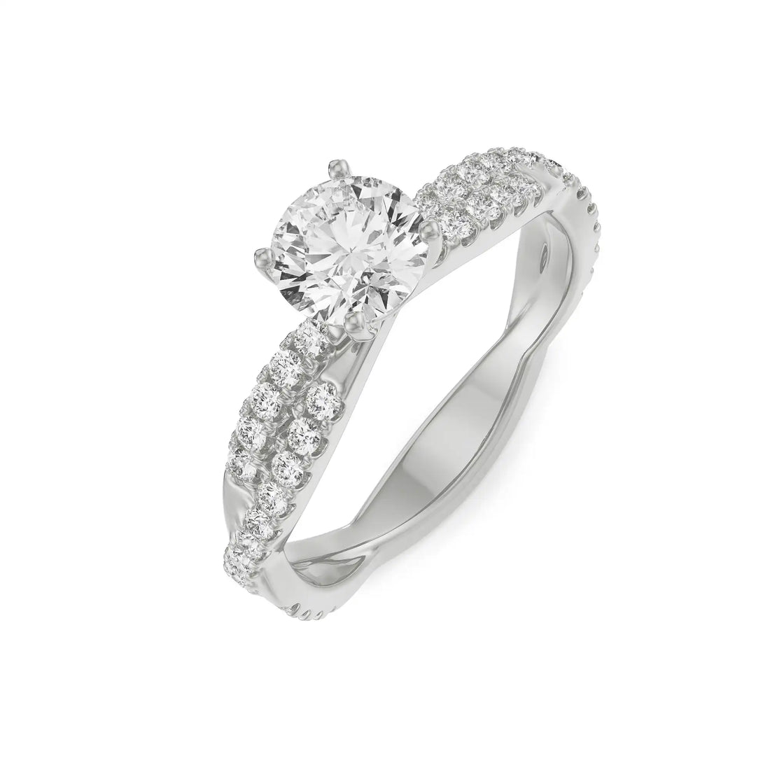 18K White Gold Twisted Band Diamond Ring