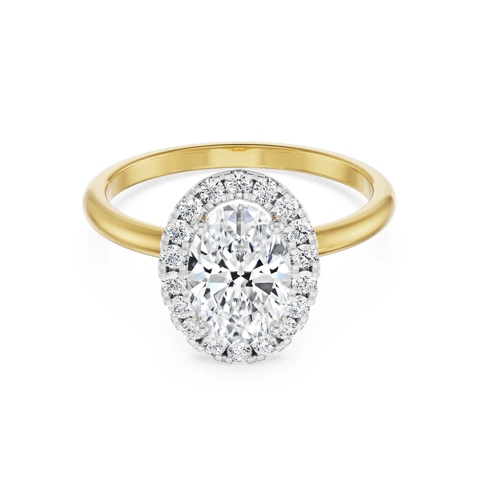 18K Yellow Gold 1.2 CT Oval Halo Diamond Ring