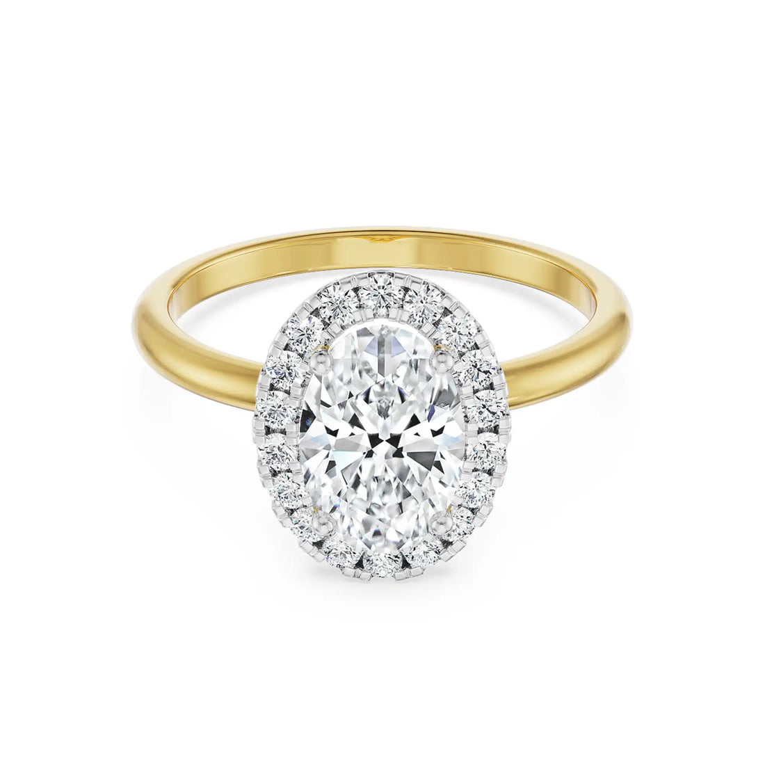18K Yellow Gold 1.2 CT Oval Halo Diamond Ring