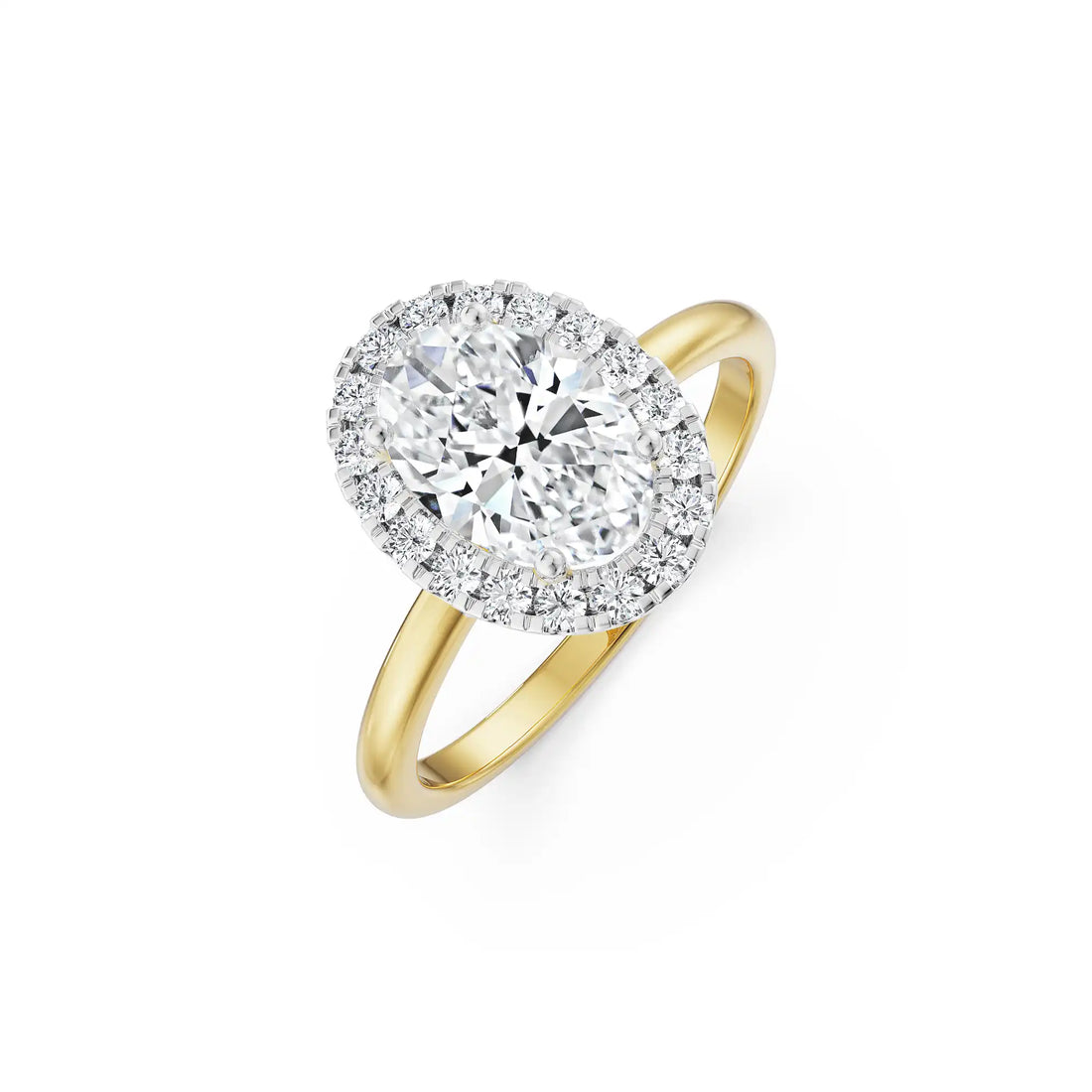 18K Yellow Gold 1.2 CT Oval Halo Diamond Ring