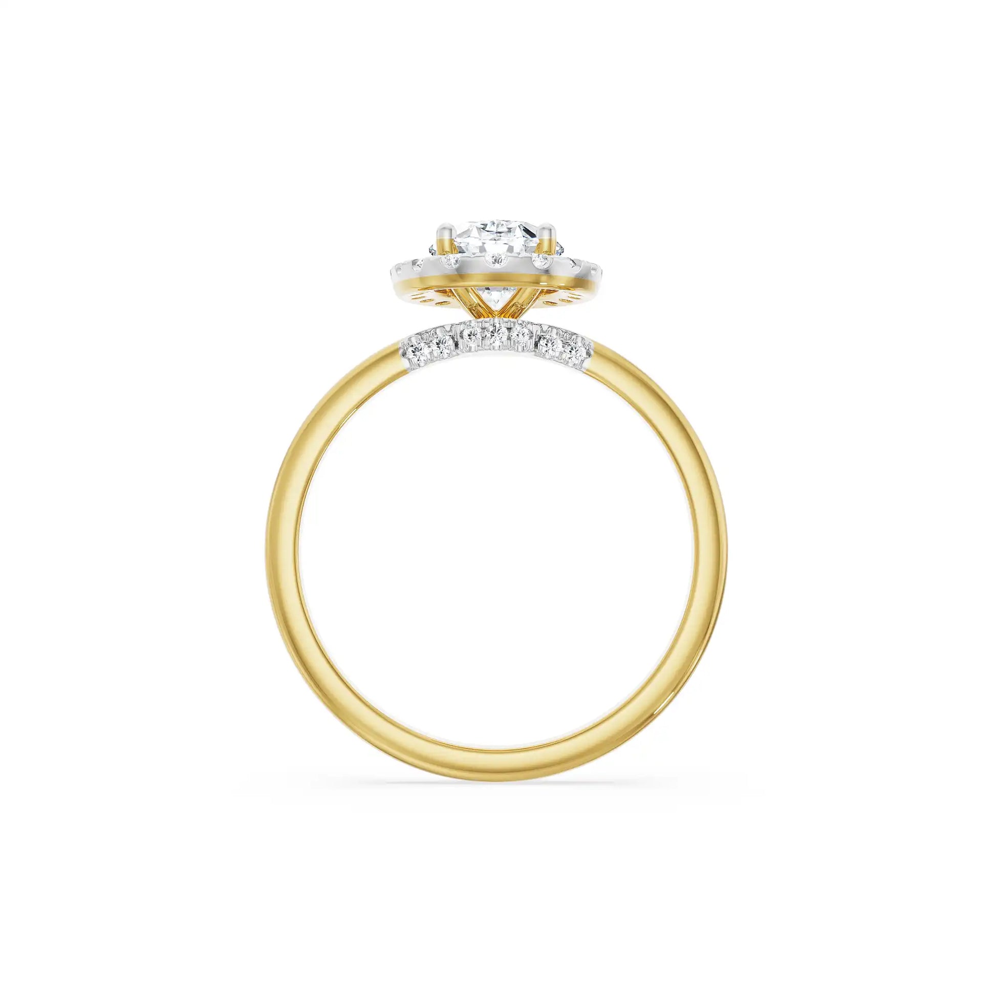 18K Yellow Gold 1.2 CT Oval Halo Diamond Ring Side View