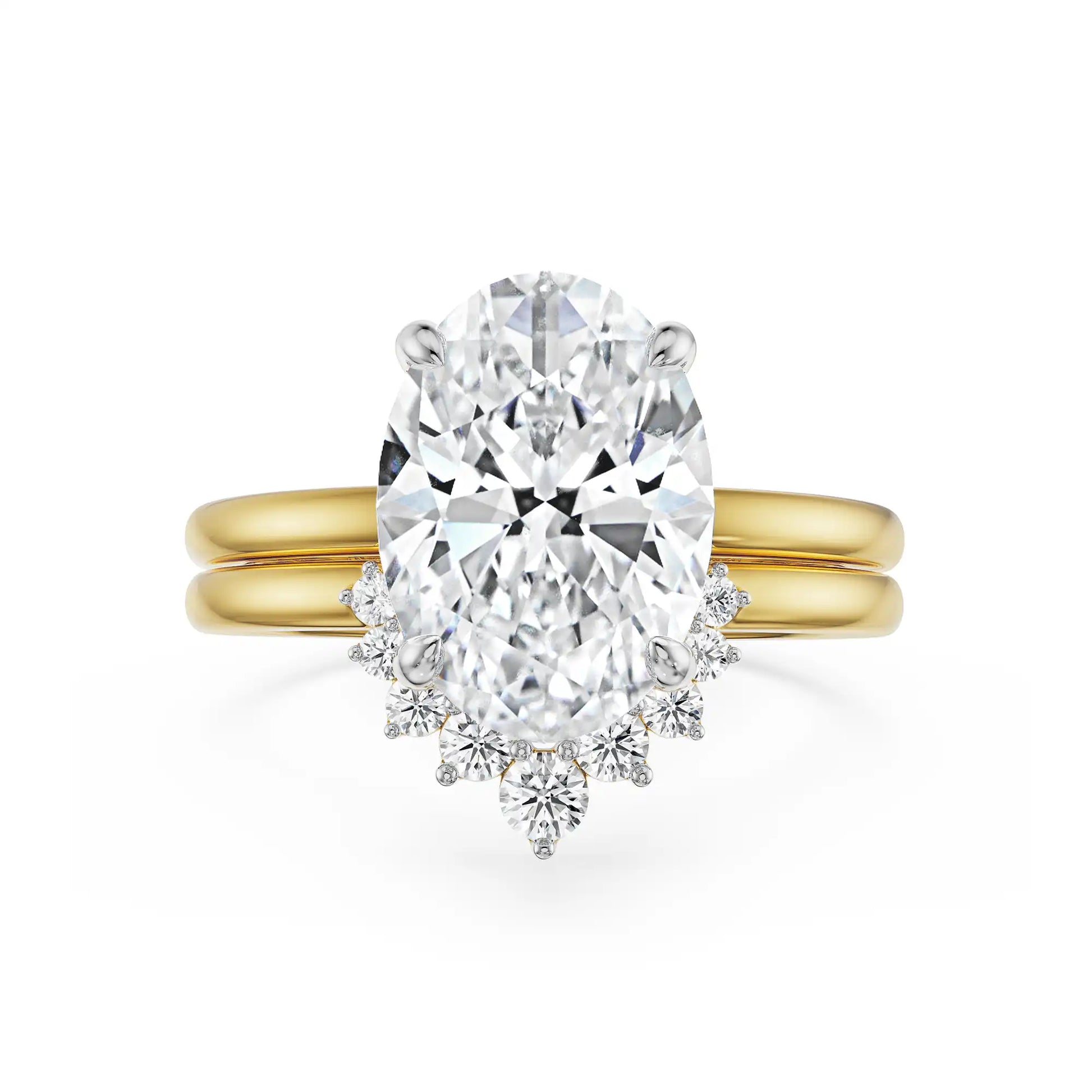 18K Yellow Gold 2 CT Oval Diamond Bridal Ring Set with Contoured Band