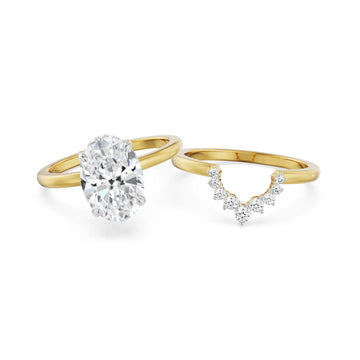 18K Yellow Gold 2 CT Oval Diamond Bridal Ring Set with Contoured Band Front View