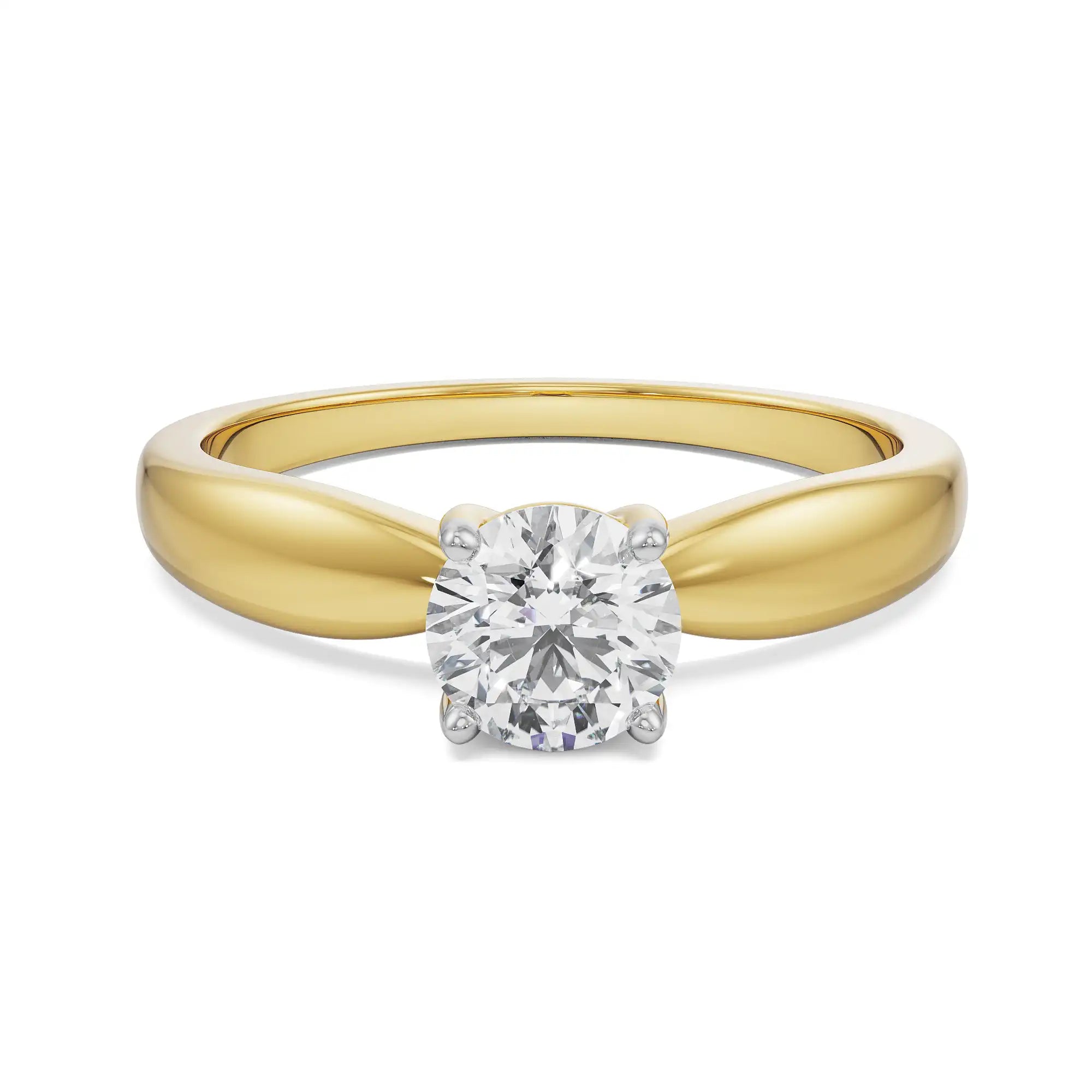 18K Yellow Gold Classic Round Solitaire Diamond Ring – Timeless Elegance