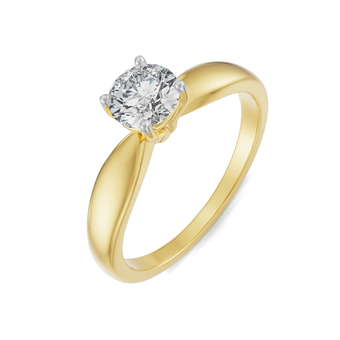 18K Yellow Gold Classic Round Solitaire Diamond Ring – Timeless Elegance