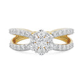 18K Yellow Gold Cluster Diamond Ring with Split Pavé Band