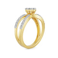 18K Yellow Gold Cluster Diamond Ring with Split Pavé Band Back View