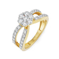 18K Yellow Gold Cluster Diamond Ring with Split Pavé Band Front View