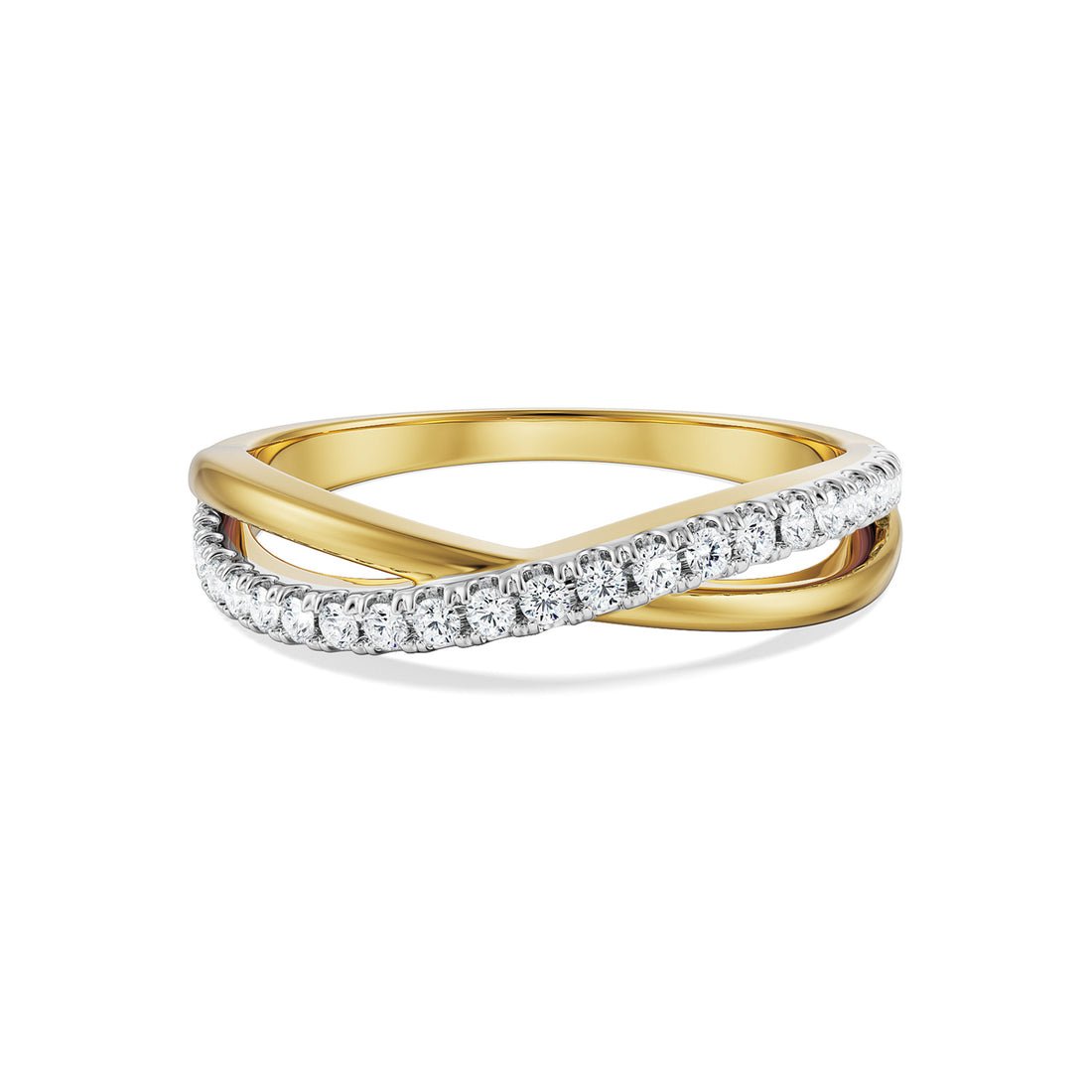 18K Yellow Gold Crossover Diamond Stackable Ring