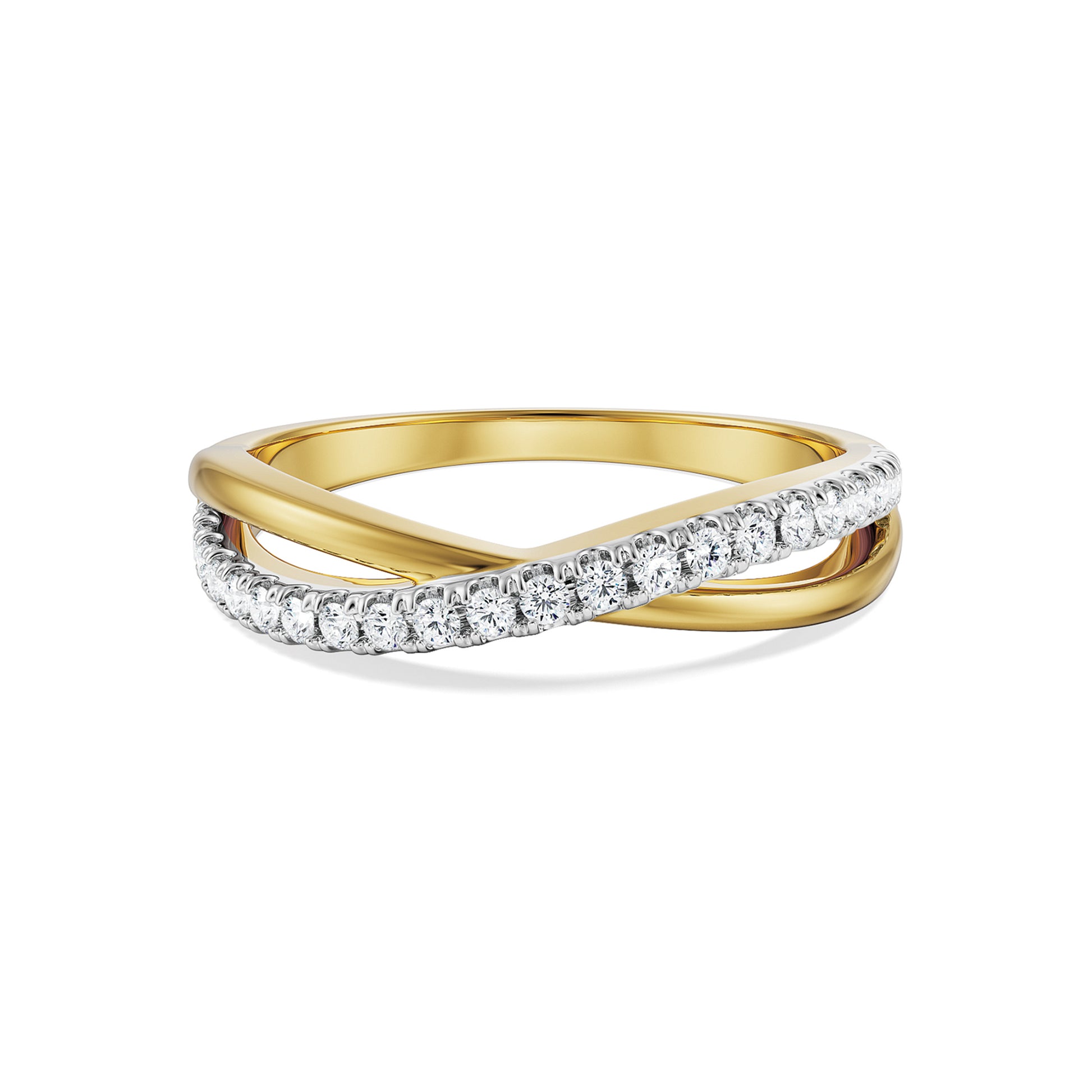18K Yellow Gold Crossover Diamond Stackable Ring